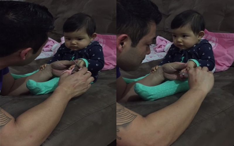 爸爸幫小女嬰剪指甲「連指甲都還沒碰到」寶寶一秒大叫！浮誇演技100分：太可愛了❤