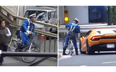真人版兩津4ni？藍寶堅尼違規左轉，日本警察騎腳踏車「加速爆衝」猛追上開罰單！（影）