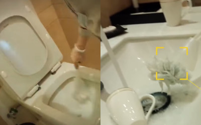 中國恐怖「五星級飯店」房務員竟用馬桶刷洗杯子、浴巾擦地  網友直呼噁心：快吐了．．．（影）