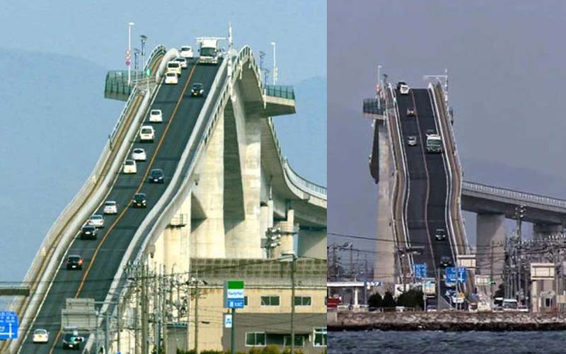 日本人太狂了！每天上下班都要經過「近90度垂直的大橋」，上班開這條都醒了！ 
