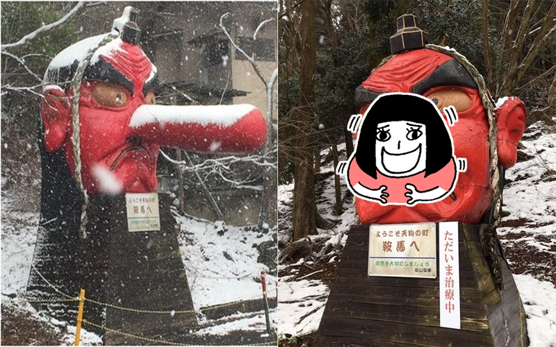 大雪太狂妄！京都「天狗像」不敵積雪斷鼻…緊急補救措施竟出現「那個」：實在太可愛！