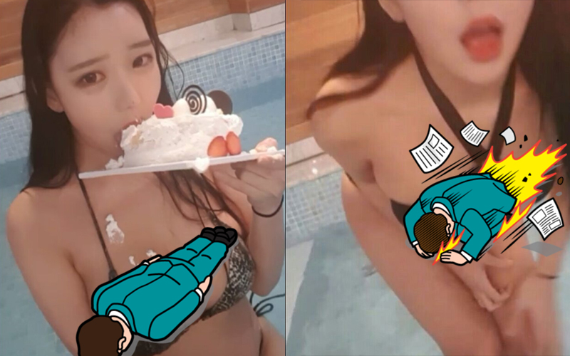 韓國Ｇ奶妹直播洗澡根本18禁！「捧巨Ｏ」舔鮮奶油的養眼畫面，網友：已瘋狂截圖！（內有影片）