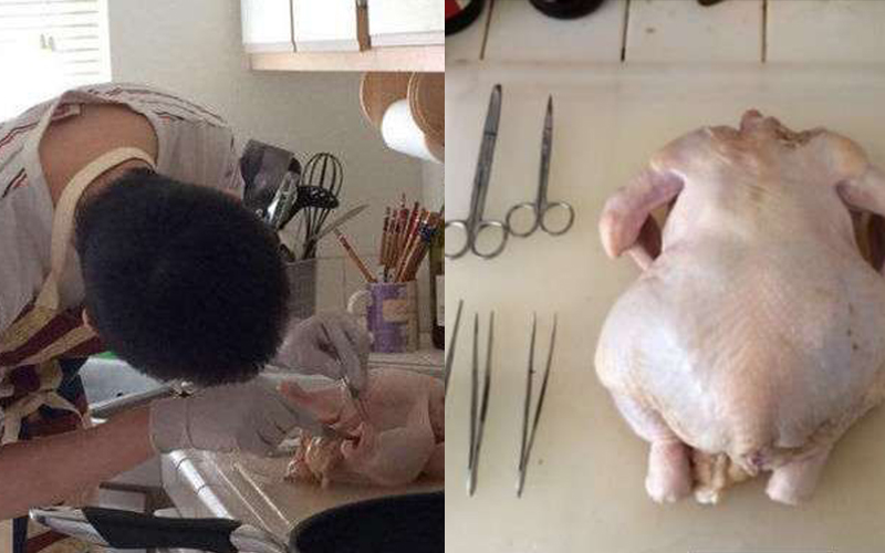 醫科男友做無骨烤雞竟準備「手術工具」解剖，10分鐘後「骨肉分離」超驚悚！：學以致用啊！