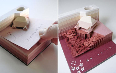 伴手禮新選擇  日本「紙雕便條紙」每撕一張都是驚喜，最後現出「超凡精緻模型」美哭