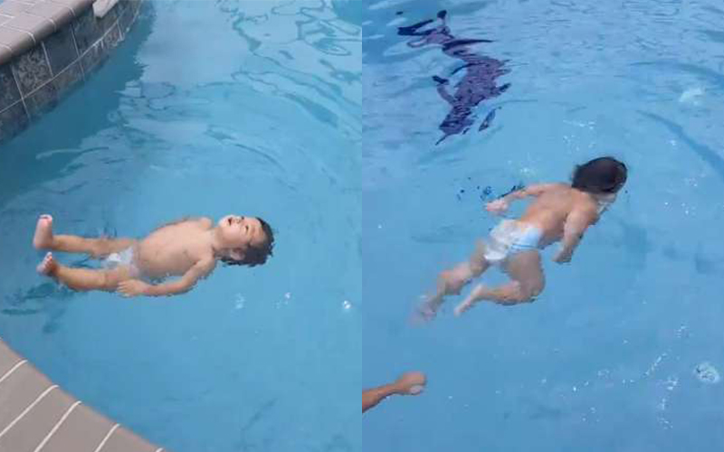 1歲寶寶跳進泳池秒變「水中蛟龍」華麗翻滾，接著「3歲姊姊也加入」網友讚翻！