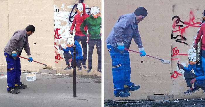為了反擊清潔人員粉刷掉自己的作品，街頭藝術家使出「超天才復仇」！隔天牆上的塗鴉讓大家都笑翻了！-5